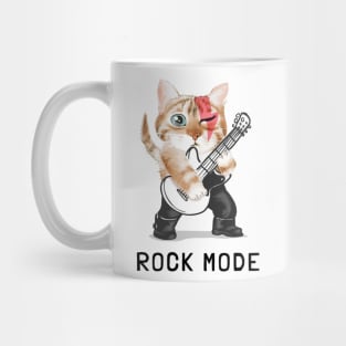 rock mode slogan with cute cat playing guitar Mug